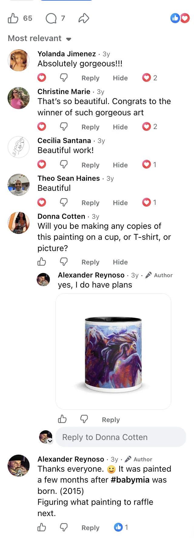 Facebook conversation about creating an It's Her Life art mug