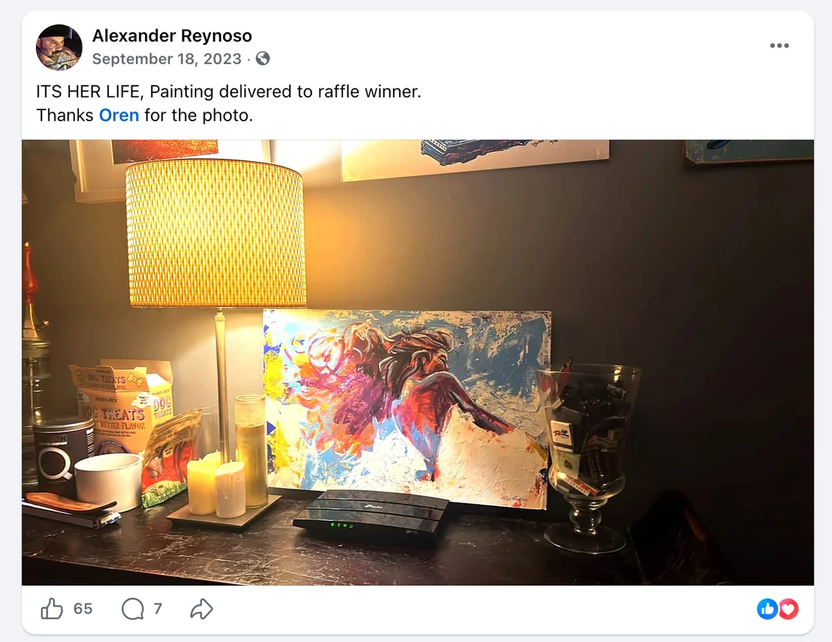 It's Her Life displayed in the raffle winner's home in 2023
