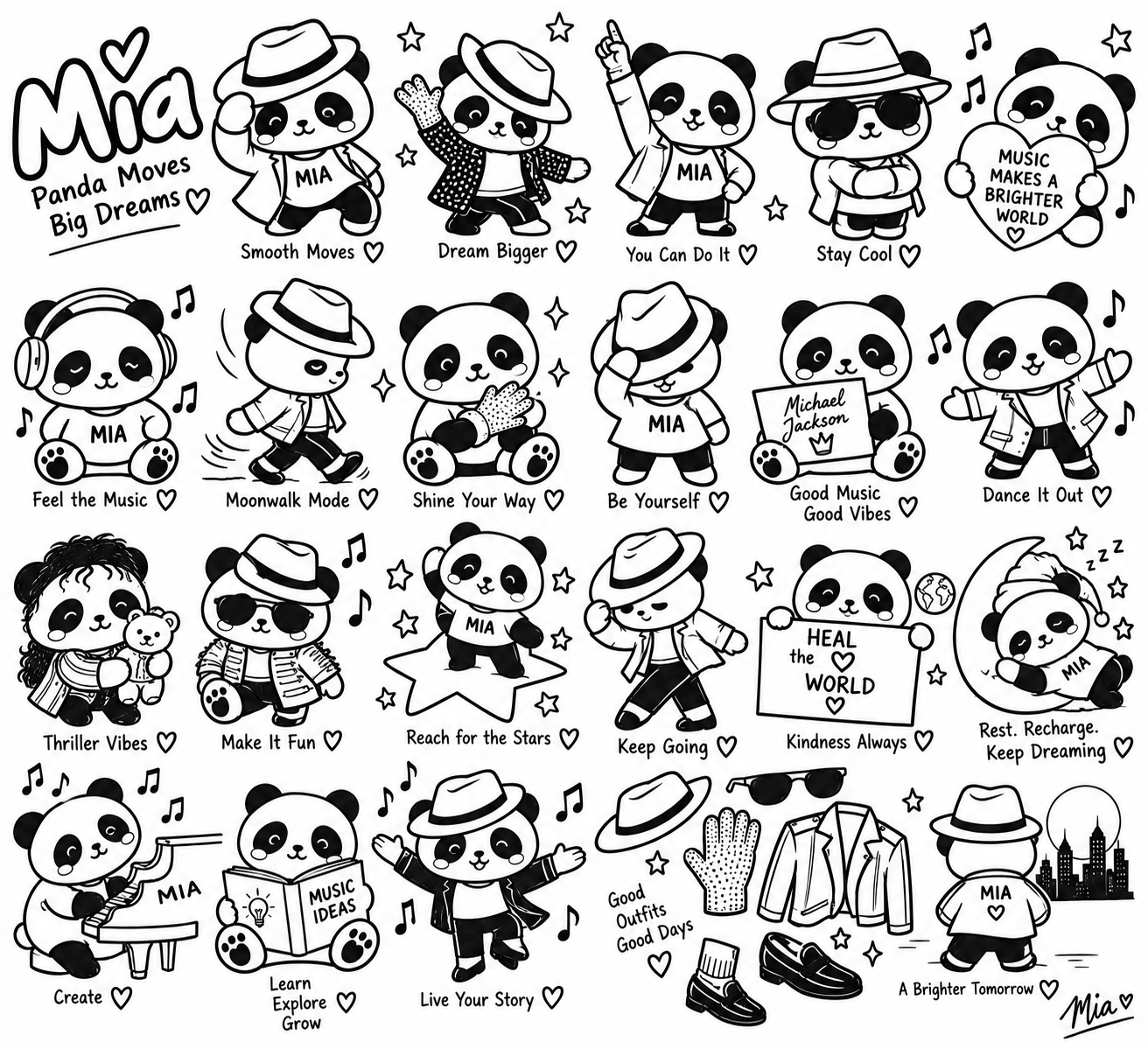 Mia the Panda music and character development sheet