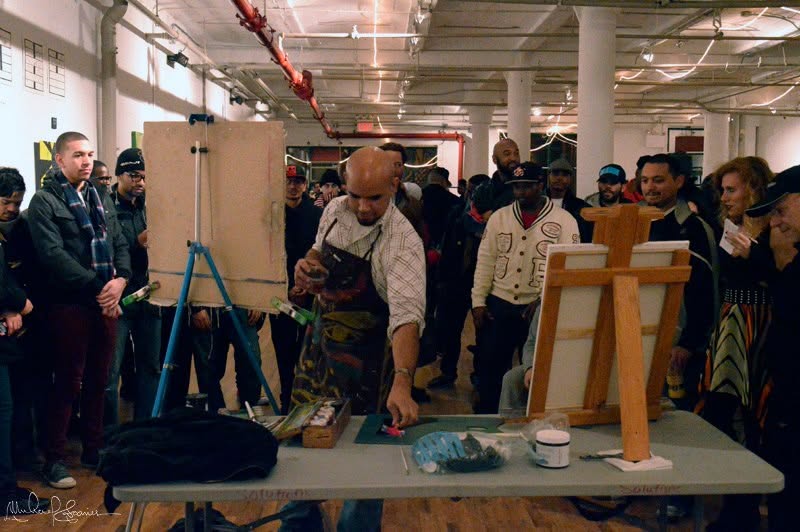 Alex Reynoso painting live at the 12 Gallery show in Brooklyn, New York, in 2012